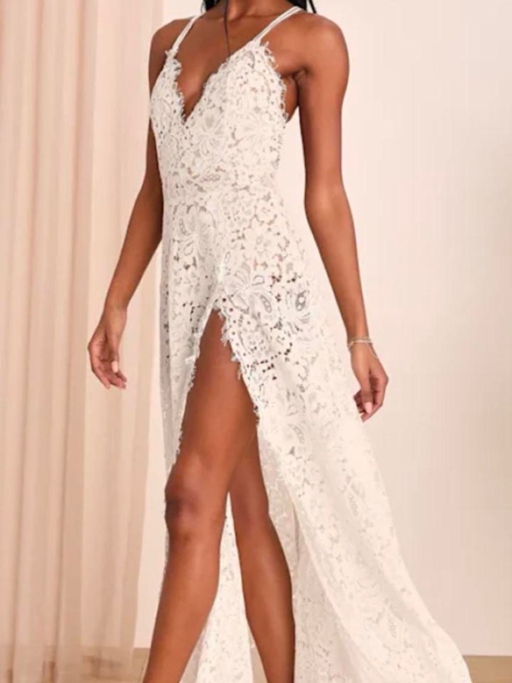 Lulu’s exclusive Love of Details white lace maxi dress NWT